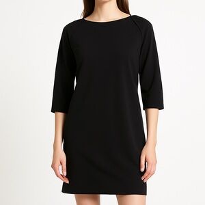 Lilli Sucré Black 3/4 Sleeve Pleated Shoulder Shift Dress Women’s Small